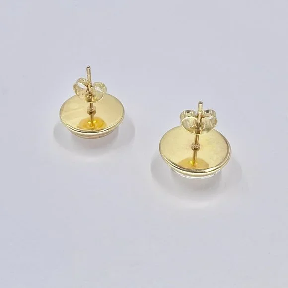 New / Handcrafted - Gold, Cream & Orange Shiny Gold Tone 12mm Stud Earrings - Picture 6 of 7